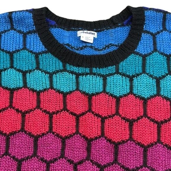 Women's Y2K Vintage Colorful‎ Design Collective Mohair Crew Neck Sweater Size M - Picture 2 of 7